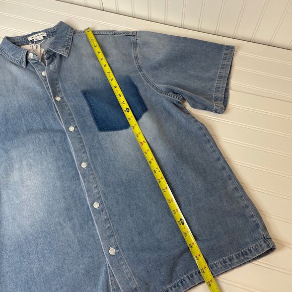 NWT Urban Revivo Men’s Blue Denim Short Sleeve Button Down Shirt Top Size M - Picture 8 of 8